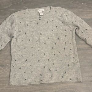 Cherokee Heather Gray flower bud Pattern crewneck Sweater wool blend
